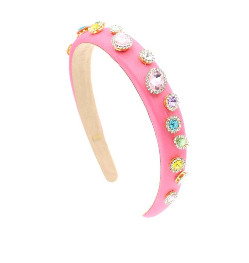 Satin Headband with Jewels - Pink Multi