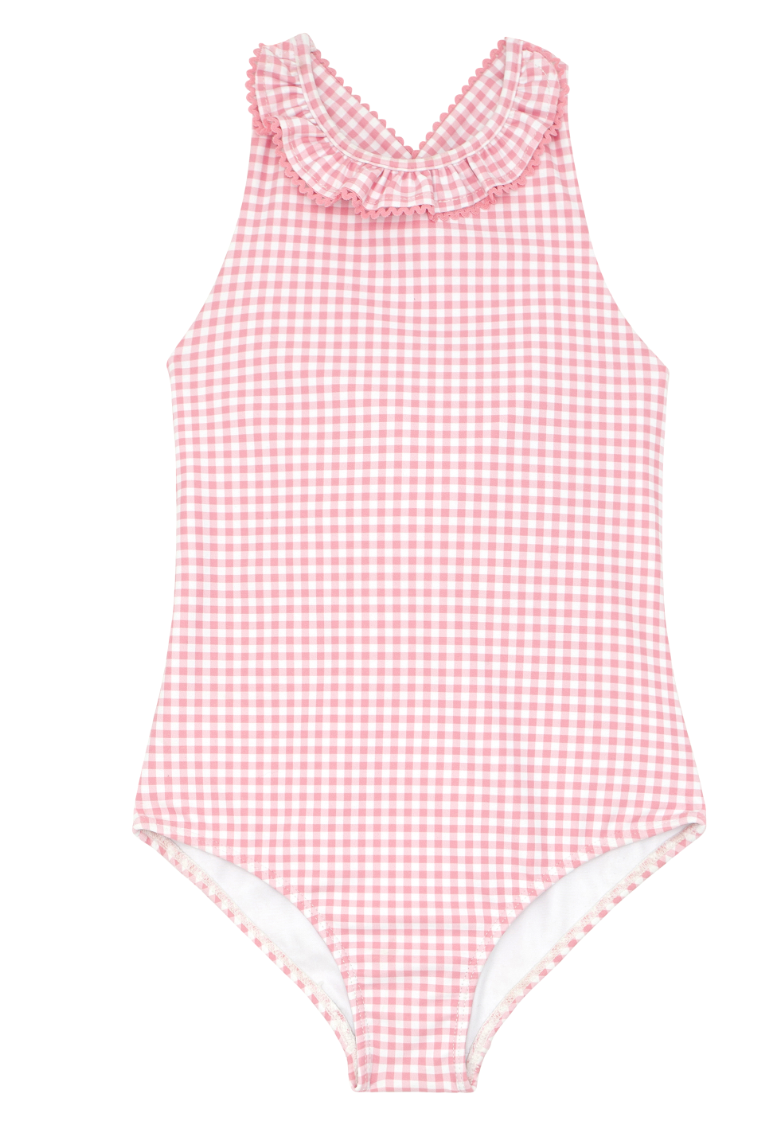 Girls Guava Gingham Halter One Piece with Back Bow
