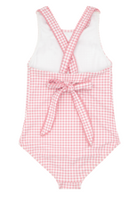 Load image into Gallery viewer, Girls Guava Gingham Halter One Piece with Back Bow
