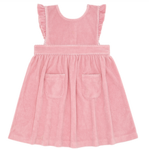Load image into Gallery viewer, Girls Pink Guava Gingham Terry Cloth Pinafore Dress
