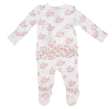 Load image into Gallery viewer, 2 Way Zipper Ruffle Footie in Bubbly Whale - Pink
