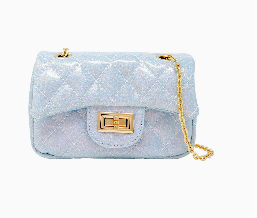 Classic Quilted Sparkle Mini Purse - Baby Blue