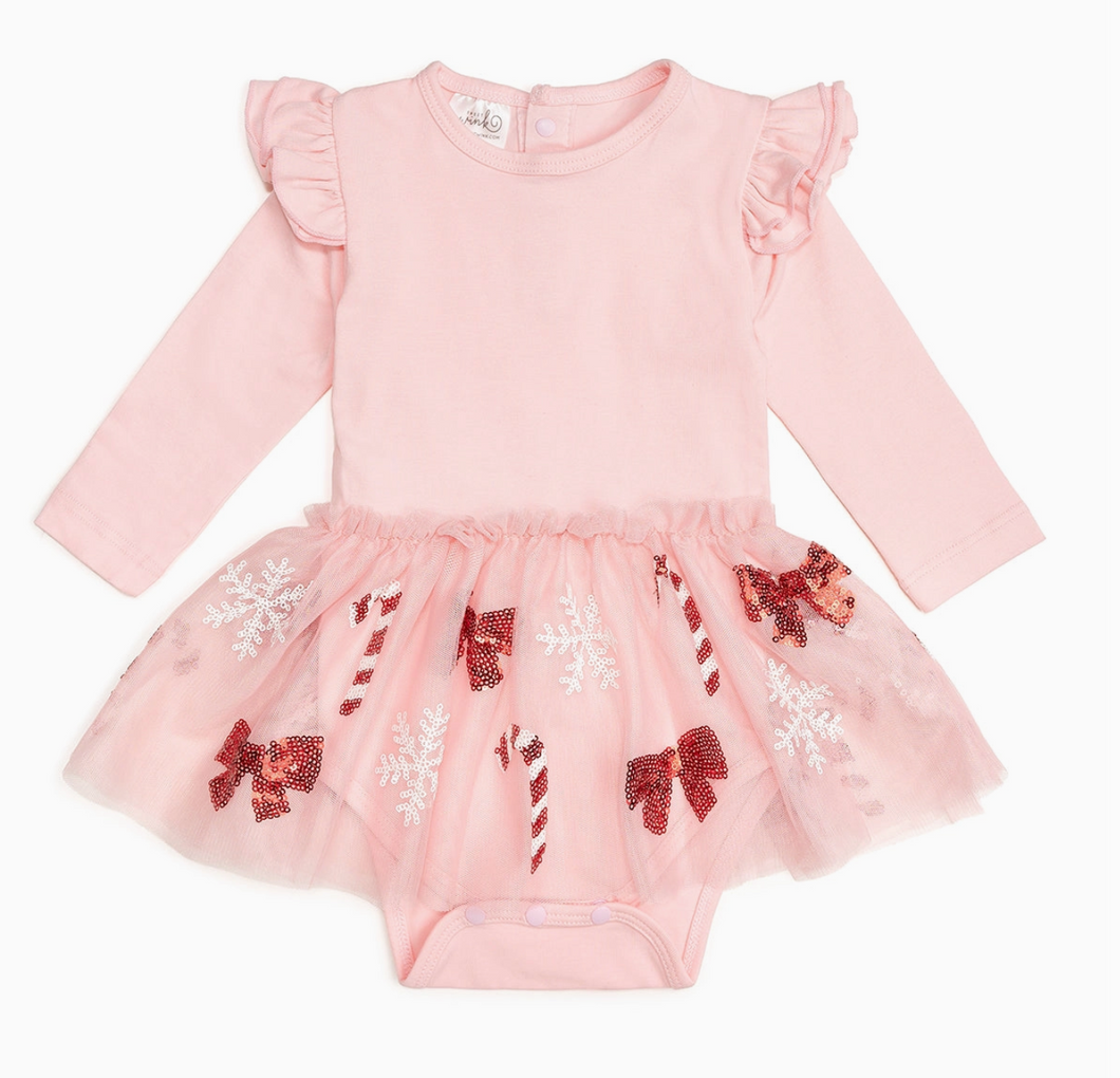 Candy Cane Cutie Long Sleeve Tutu Bodysuit