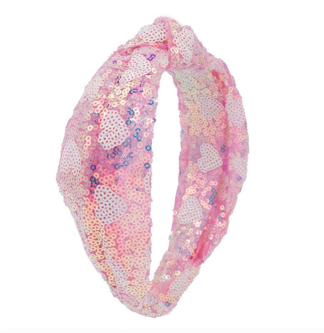 Kids Sequin Heart Knotted Headband Pink