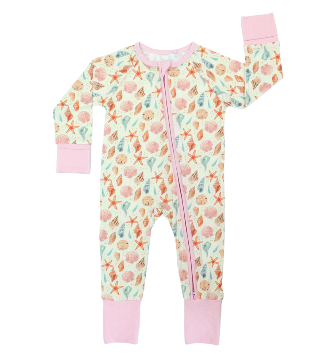 Sandy Seashells Beachy Bamboo Convertible Baby Pajamas