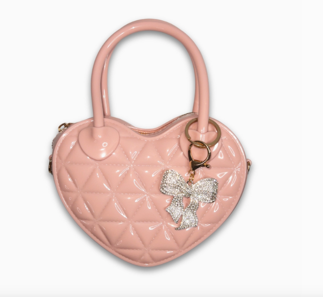 Kids Bella and Bow Quilted Jelly Heart Bag - Pink