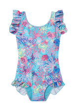 Load image into Gallery viewer, Girls Boardie Multi Coral Ruffles One Piece Swim Suit
