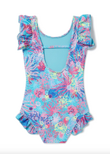 Load image into Gallery viewer, Girls Boardie Multi Coral Ruffles One Piece Swim Suit
