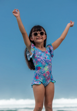 Load image into Gallery viewer, Girls Boardie Multi Coral Ruffles One Piece Swim Suit
