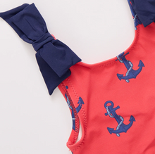 Load image into Gallery viewer, Girls Shelly Swim Suit in Red Nautical Anchors
