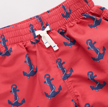 Load image into Gallery viewer, Boys Red Nautical Anchors Swim Trunk
