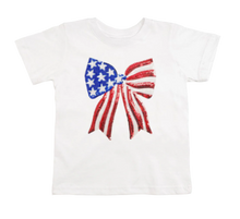 Load image into Gallery viewer, Girls Patriotic Sequin Bow Patch Short Sleeve T-Shirt
