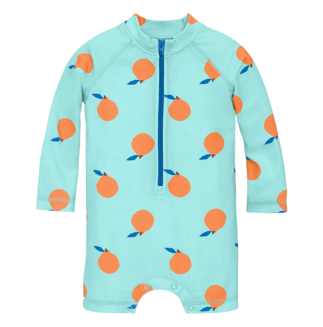 Baby One Piece Rash Guard Swim Suit in Orange Print