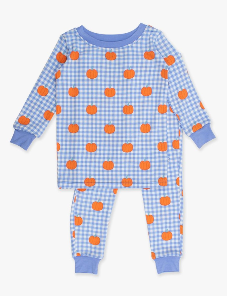 Kids Pumpkin Patch Gingham Long Sleeve Bamboo Pajama Set