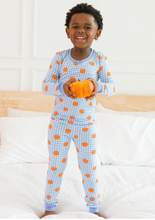 Load image into Gallery viewer, Kids Pumpkin Patch Gingham Long Sleeve Bamboo Pajama Set
