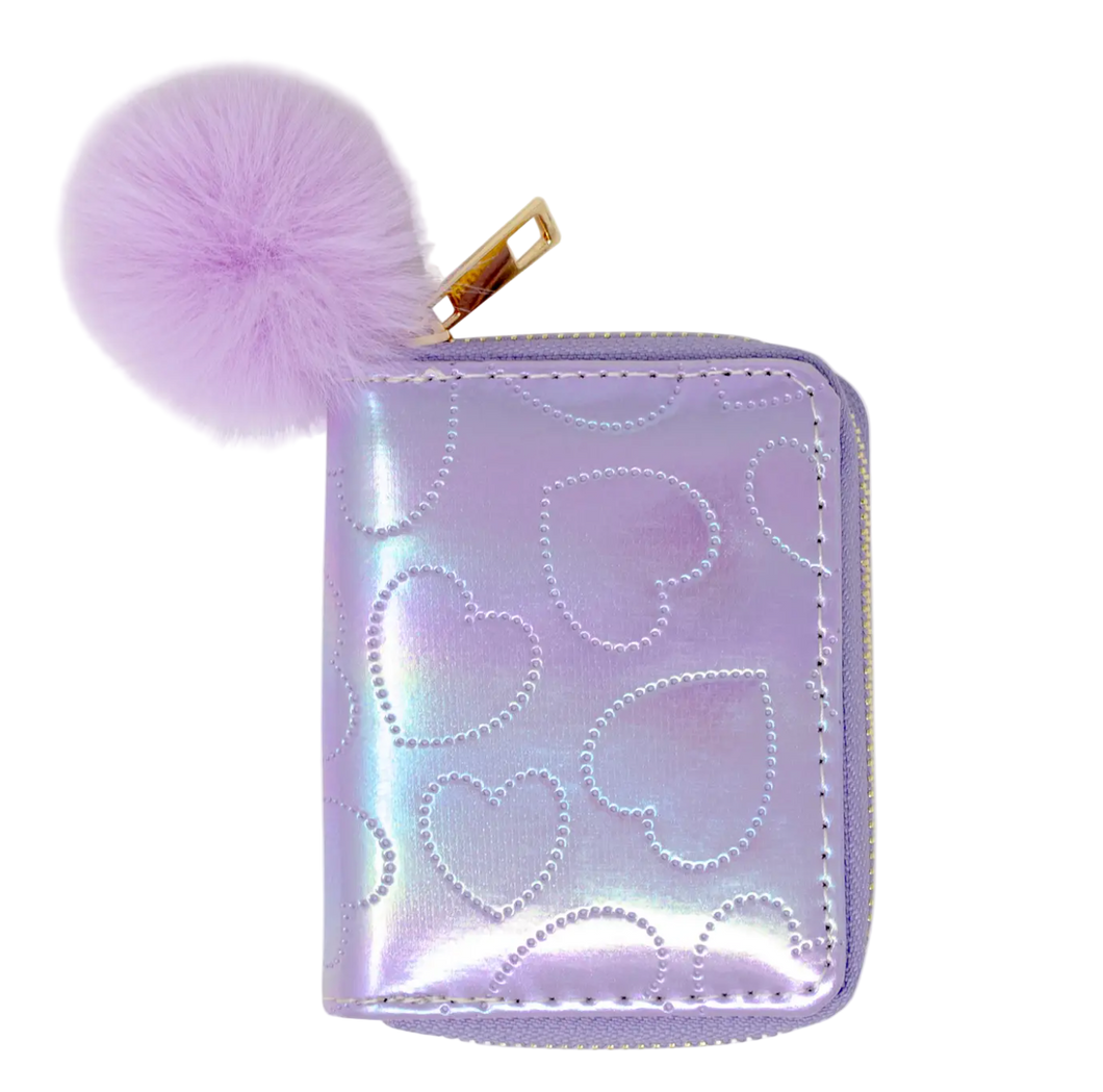 Girls Shiny Dotted Heart Wallet - Lavender
