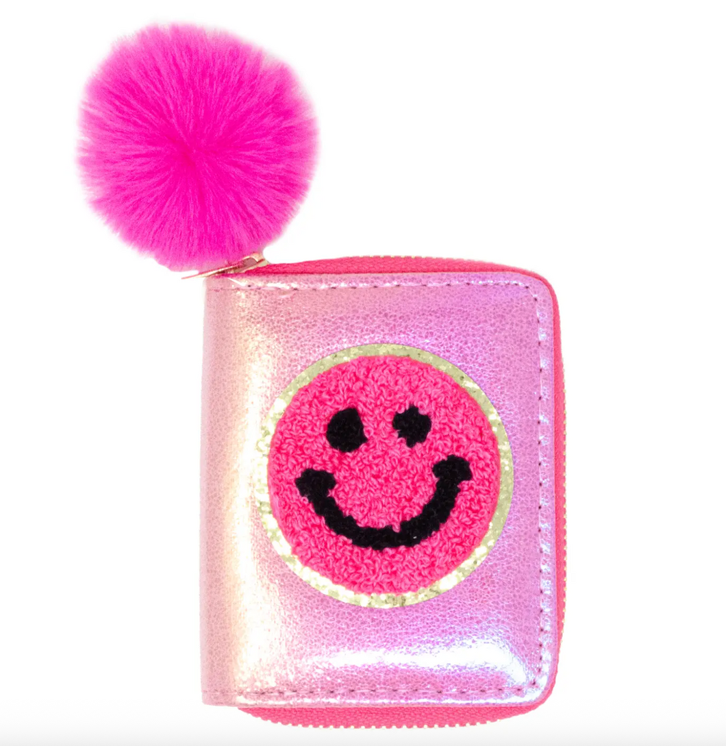 Kids Shiny Happy Smile Face Wallet - Hot Pink