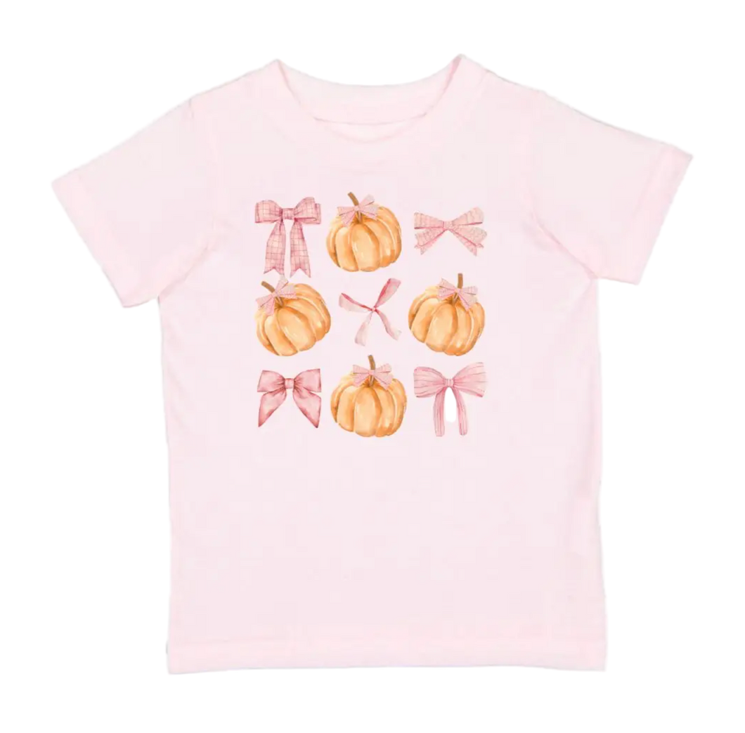 Girls Fall Pumpkin Bow Short Sleeve T-Shirt