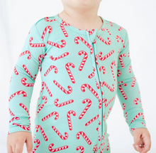 Load image into Gallery viewer, Candy Cane Lane Holiday Bamboo Convertible Footie - Mint
