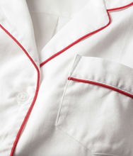 Load image into Gallery viewer, Men&#39;s White Twill Pajama Set With Red Piping **preorder**
