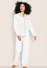 Load image into Gallery viewer, Women&#39;s White Twill Pajama Set With Red Piping **preorder**
