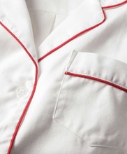 Load image into Gallery viewer, Women&#39;s White Twill Pajama Set With Red Piping **preorder**
