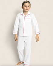 Load image into Gallery viewer, Kids White with Red Piping Twill Pajama Set **preorder**
