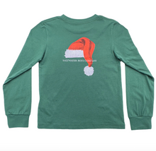 Load image into Gallery viewer, Green long-sleeve shirt with a red Santa hat graphic and &#39;Saltwater Boys Company&#39; text on a white background.
