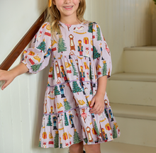 Load image into Gallery viewer, Girls Peachy Holiday Dress - Lavender Nutcracker
