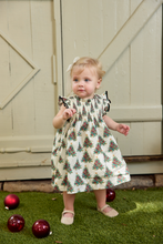 Load image into Gallery viewer, Baby Girl Stevie Holiday Dress - Vintage Trees
