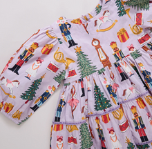 Load image into Gallery viewer, Girls Peachy Holiday Dress - Lavender Nutcracker
