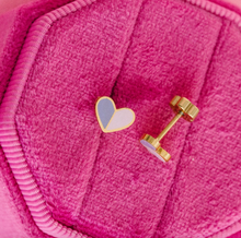 Load image into Gallery viewer, Purple and Pink Heart Duo Screw Back Earring
