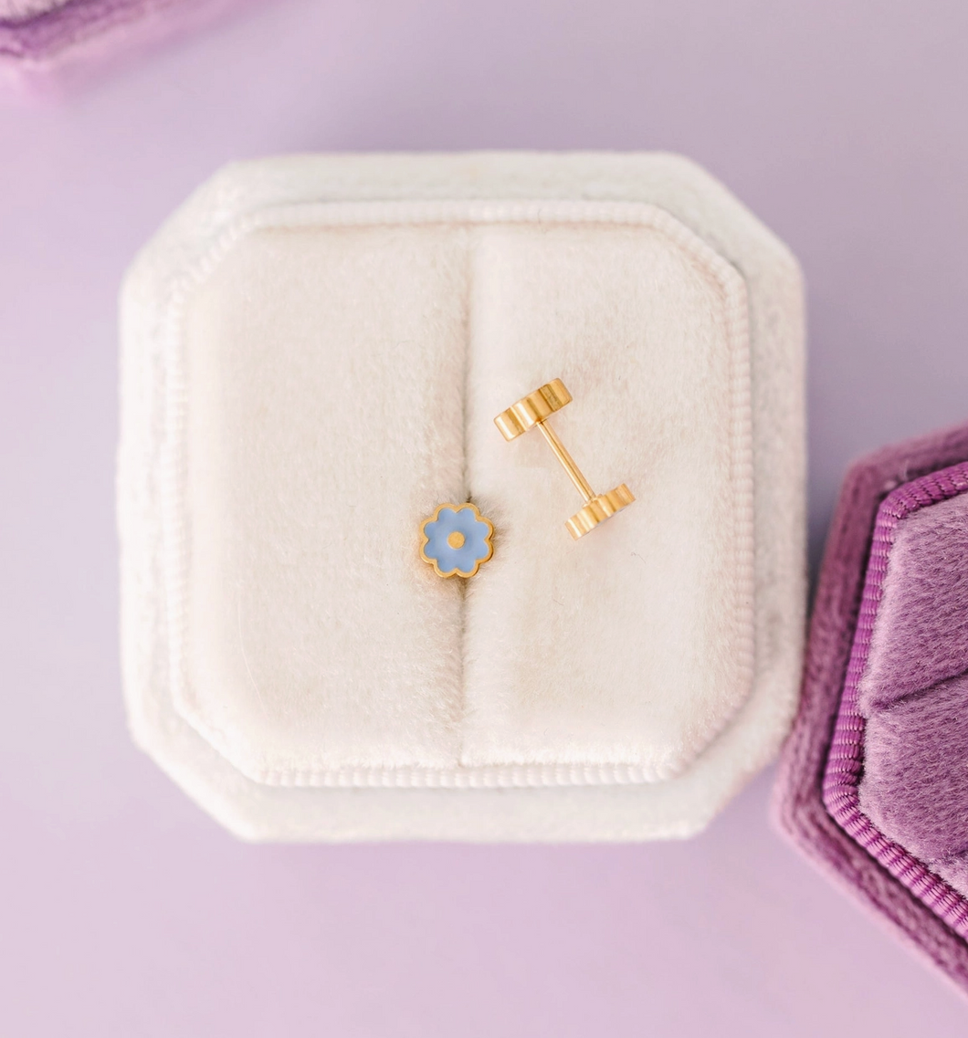 Tiny Blue Flower Screw Back Earring