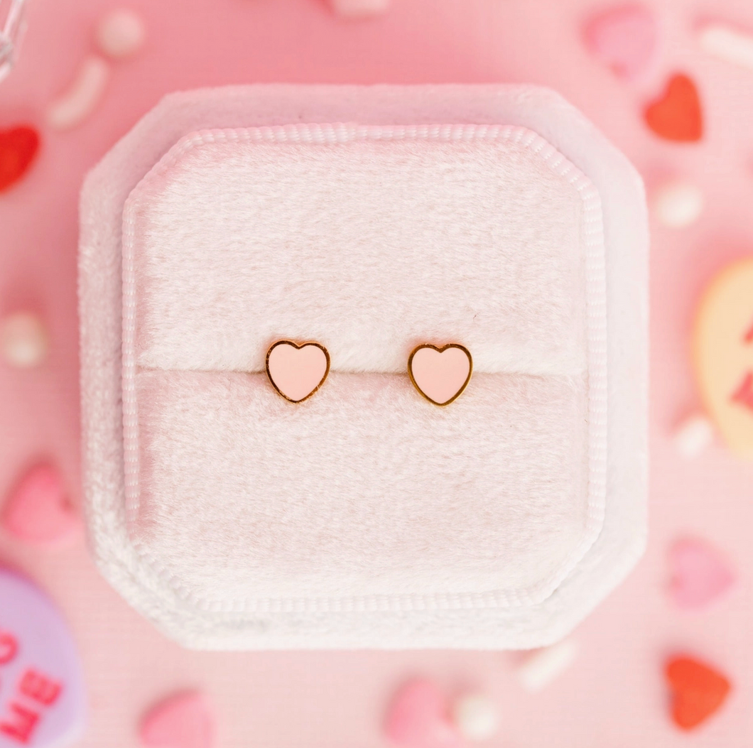 Tiny Peachy Heart Screw Back Earrings