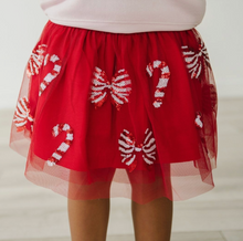 Load image into Gallery viewer, Candy Cane Sequin Bow Tutu Skirt
