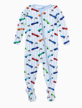 Load image into Gallery viewer, Baby Boys Bamboo Viscose Let&#39;s Roll Racecars Footed One Piece Pajama
