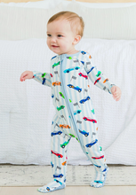 Load image into Gallery viewer, Baby Boys Bamboo Viscose Let&#39;s Roll Racecars Footed One Piece Pajama
