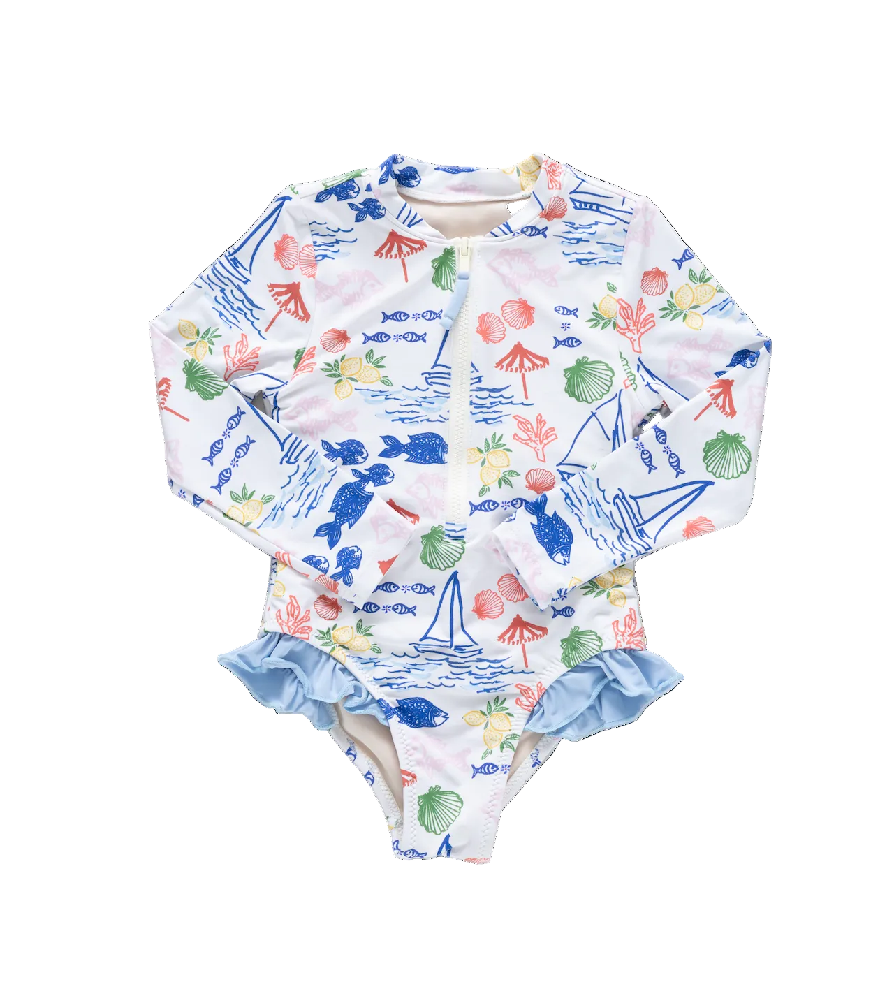Girls Pink Chicken Arden suit in Island Multi with colorful tropical print, perfect for summer play and casual outings.