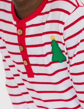 Load image into Gallery viewer, Boys Christmas Tree Red Stripe Knit Long Sleeve Embroidered Henley Tee
