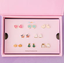 Load image into Gallery viewer, Girls Holiday Earrings Set with Flat Screw Backs
