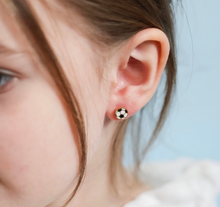 Load image into Gallery viewer, Girls Soccer Ball Flat Screw Back Earrings
