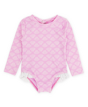 Load image into Gallery viewer, Girls Long Sleeve One-Piece Swimsuit – Pop Pink Shells
