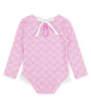 Load image into Gallery viewer, Girls Long Sleeve One-Piece Swimsuit – Pop Pink Shells
