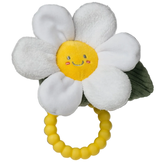 Mary Meyer Sweet Soothie Daisy teether rattle with soft fabric and colorful Daisy design, perfect for soothing and entertaining babies.