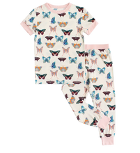 Load image into Gallery viewer, Children's pajama set with butterfly pattern on a white background
