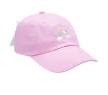 Load image into Gallery viewer, Pink baseball cap with a rainbow design on a white background
