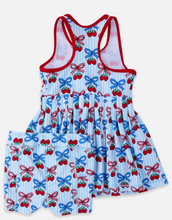 Load image into Gallery viewer, Girls Berries &amp; Bows Pleated Skirt Active Dress &amp; Bike Short Set
