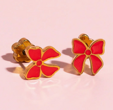 Load image into Gallery viewer, Red Bow Flat Screw Back Hypoallergenic Earrings

