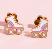 Load image into Gallery viewer, Roller Skate Flat Screw Back Hypoallergenic Earrings
