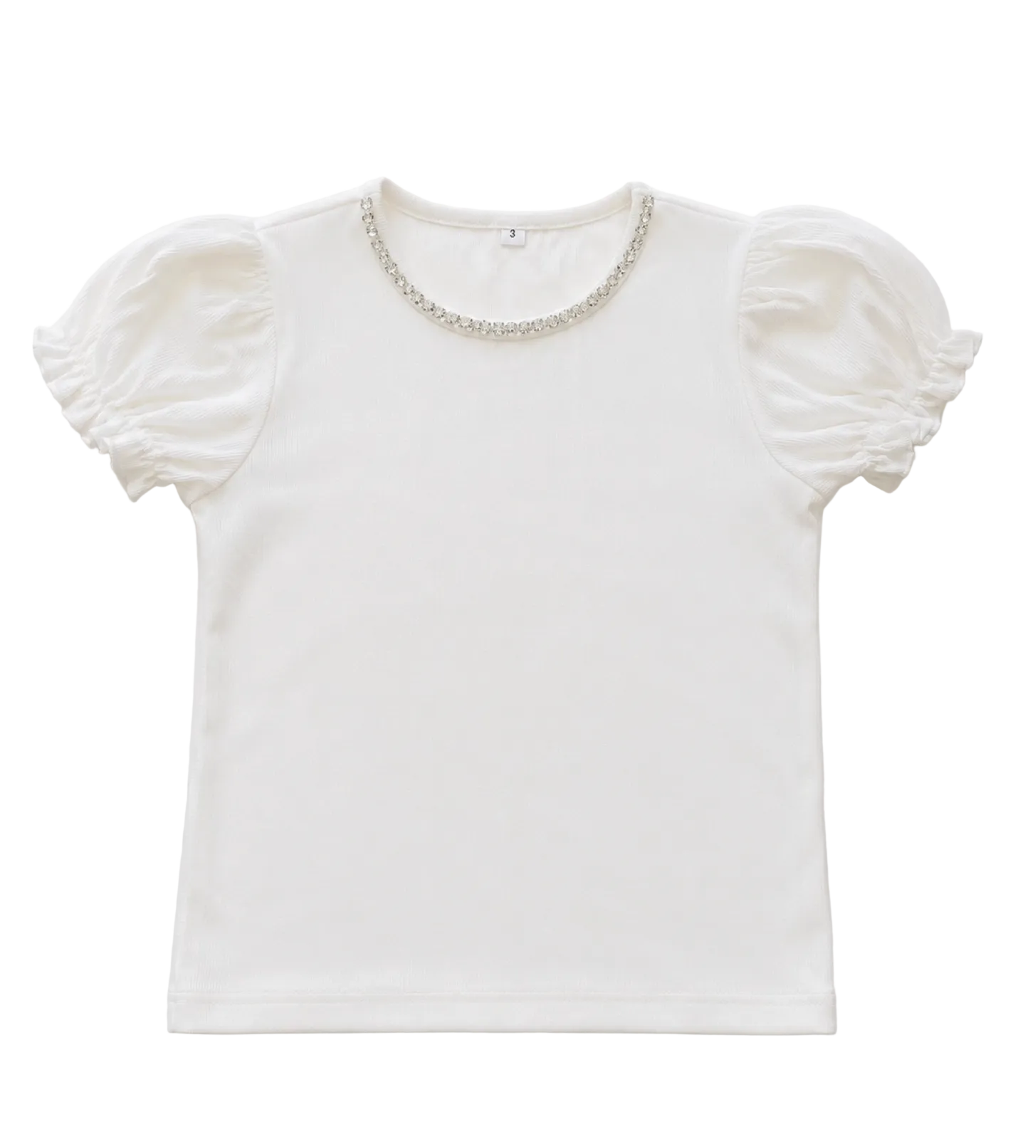Girls Ribbed White Gem Top